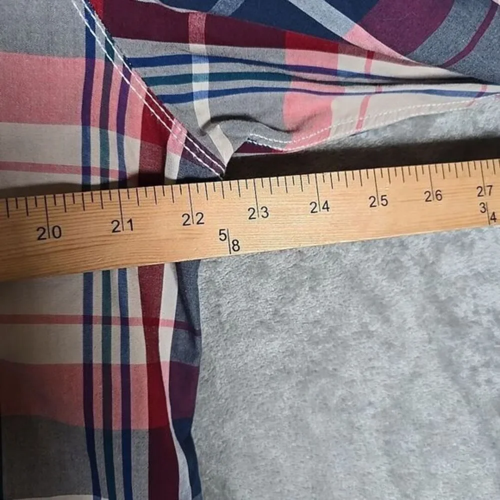 American Rag Shirt Mens Large Red Blue Tartan Plaid Button Up Long Sleeve Casual